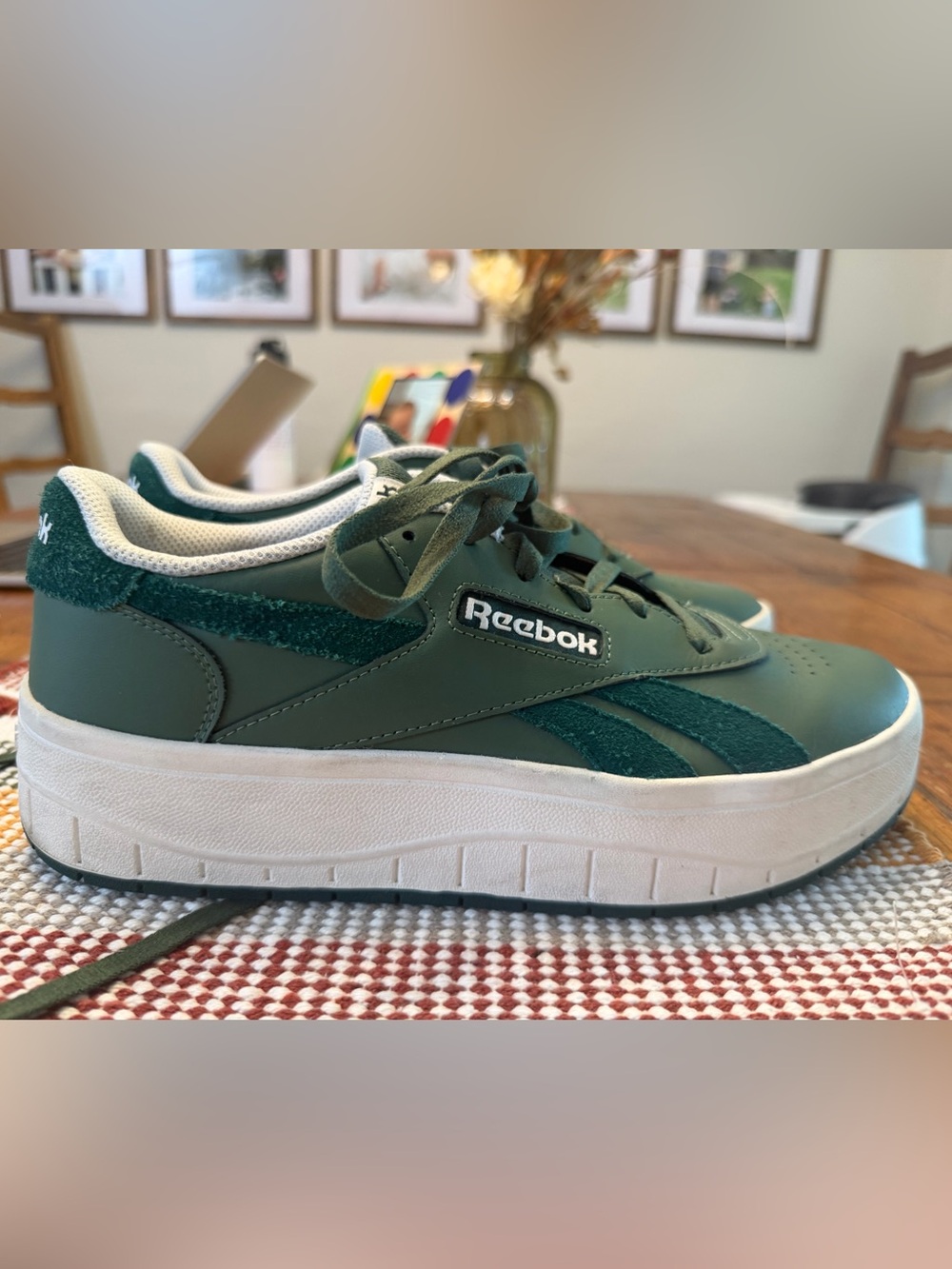 Reebok  Dark Green Lace-Up Sneakers with White Platform Sole women’s 9.5